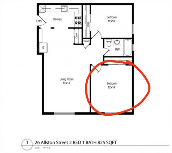 Allston绝好位置高性价比，2B1B主卧出租$1500，客厅不住人